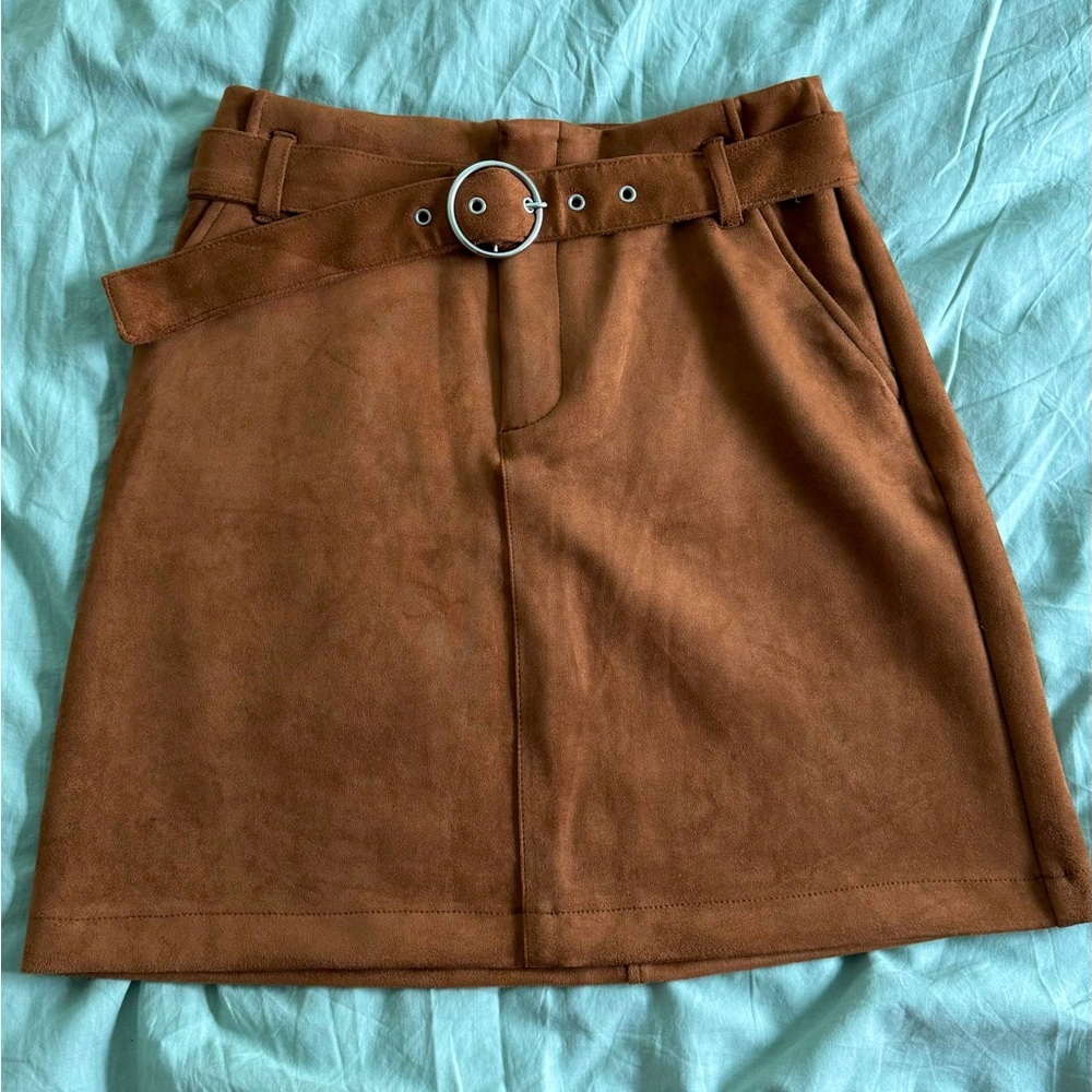 Faux Suede brown skirt with belt